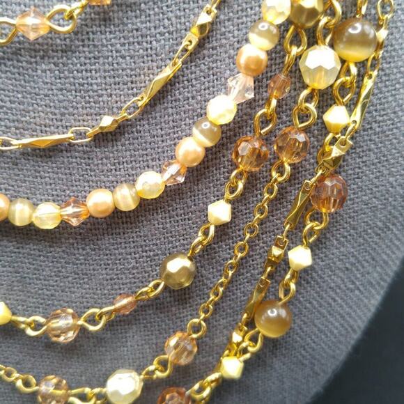 Multistrand Topaz Faux Pearl Gold Necklace, 9 Strands, Layering, 16 Inches - Picture 7 of 13